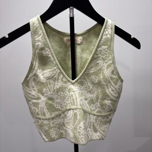 La Hearts Sage Green and White V-Neck Knit Tank